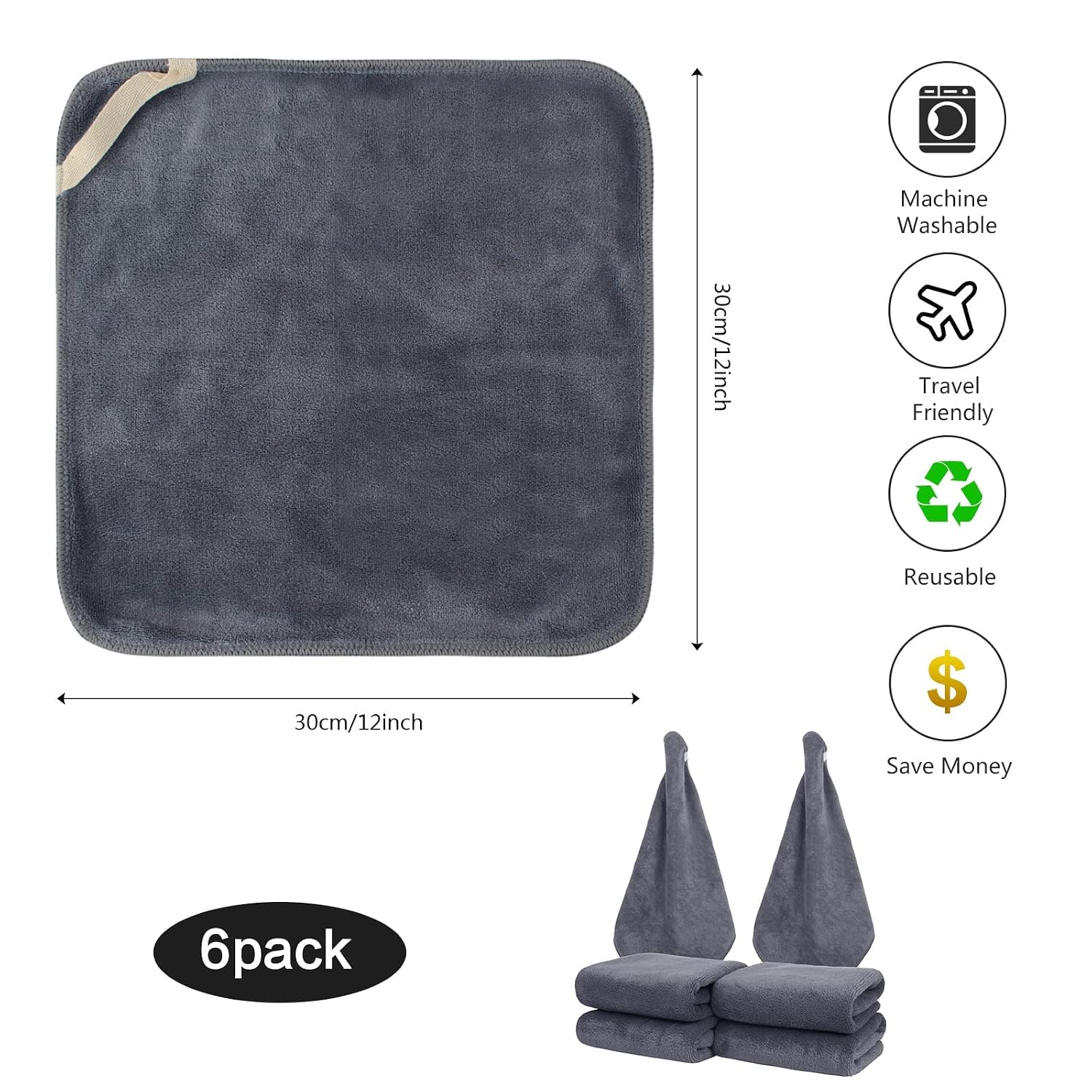 Oversized Grey Microfiber Facial Cloths (6-Pack) - Image 2
