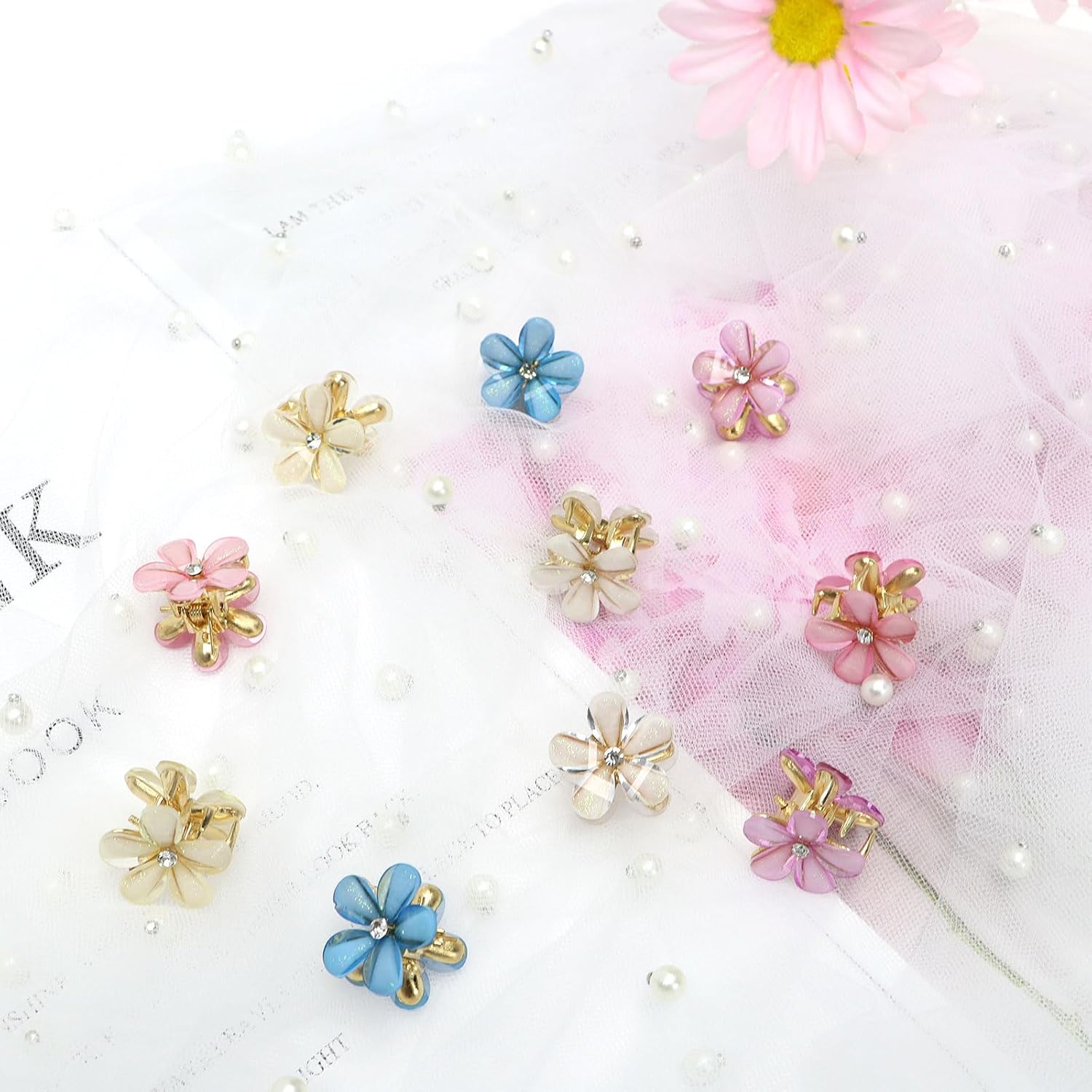 Mini Rhinestone Flower Hair Clip Set