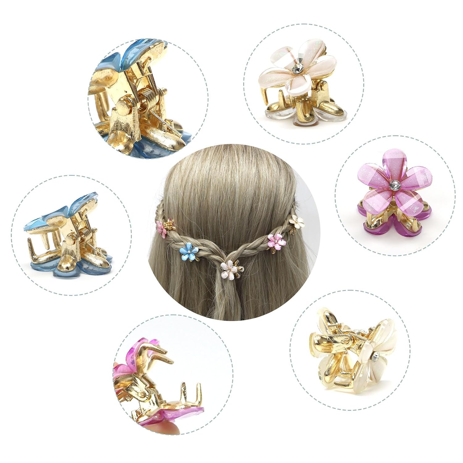 Mini Rhinestone Flower Hair Clip Set - Image 2