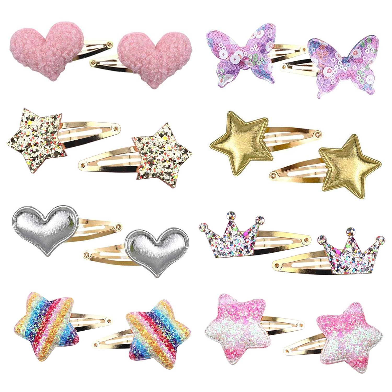 Metal Novelty Hair Clips for Kids (8 Pairs)
